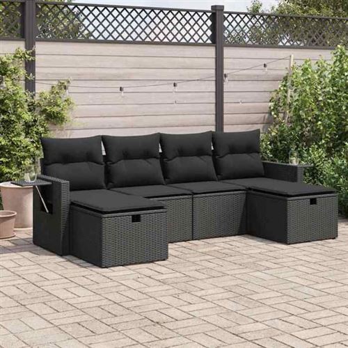 Non Communiqué Noir Vidaxl Salon De Jardin 6 Pcs Avec Coussins Résine Tressée 3325521