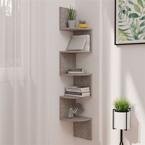 vidaXL Étagère d'angle murale Gris béton 19x19x123 cm Aggloméré