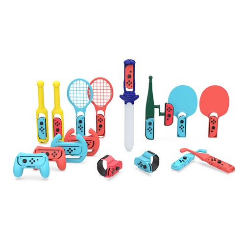 GANGXUN Kit Sport Switch : Raquettes, Volants, Tambour, Canne, Grips, Sangles & Plus | 18 Pièces