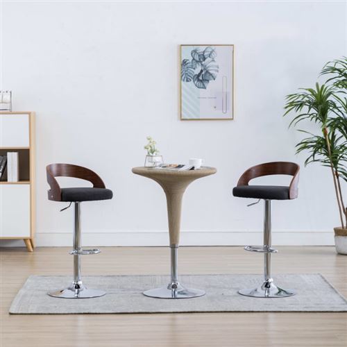 vidaXL Tabourets de bar 2 pcs Gris foncé Tissu et bois courbé