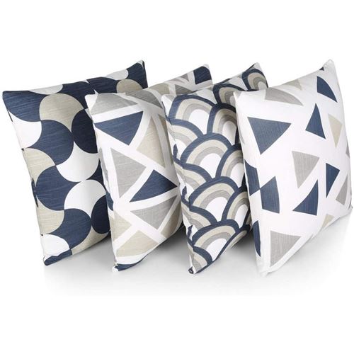 Penguin Home® 100% Coton Décoration Double Face Housses Carré avec Fermeture Éclair Invisible 4-Pièce Set, 45 cm Longueur x 45 cm Largeur, Mélange Bleu Marine/Gris