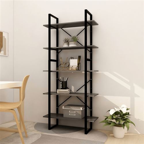 vidaXL Bibliothèque à 5 niveaux Gris 80x30x175 cm Bois de pin3081995