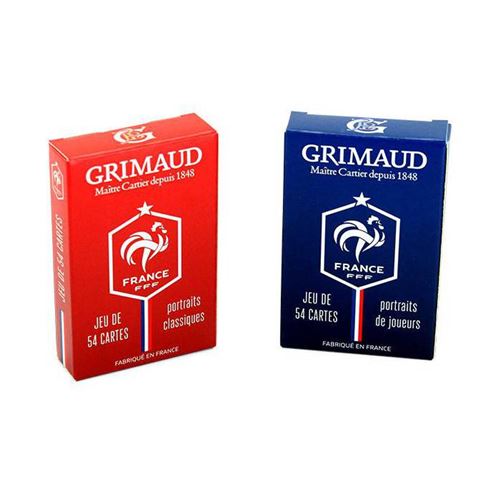 Duo pack FFF – Cartes officielles de l'Equipe de France de Football – Grimaud - jeu de 54 cartes cartonnées plastifiées