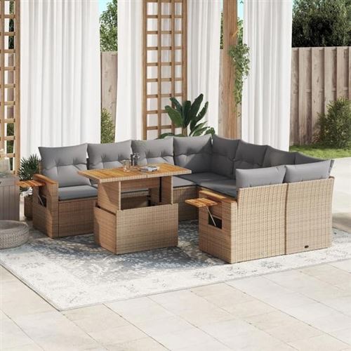 Vidaxl Beige Salon De Jardin 9 Pcs Résine Tressée - Image 3