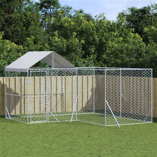 vidaXL Chenil d'extérieur pour chiens avec toit argenté acier galvanisé 4x4x2,5 m