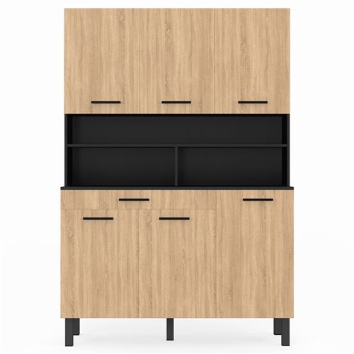 Meuble Cuisine Rangement 140 Cm Buffet Bas De Cuisine 120 Cm Casserolier CINA Plan De Travail H.83 Cm 1 Porte 3 Tiroirs Facon Hetre Et Blanc 88431167 Buffet Cuisine