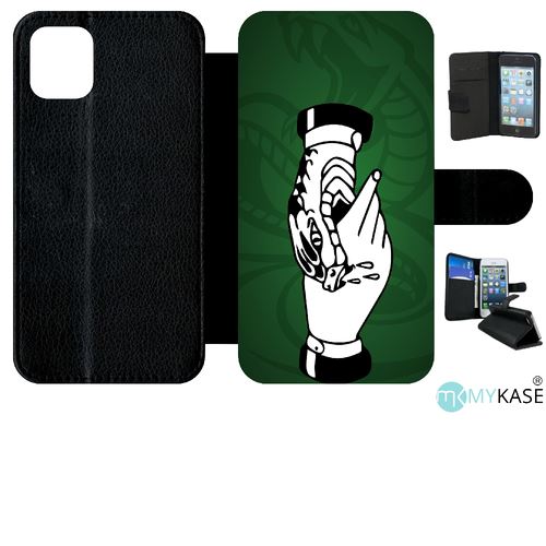 Etui My-Kase pour iPhone 11 - main morsure serpent fond kaki - Simili-cuir Noir