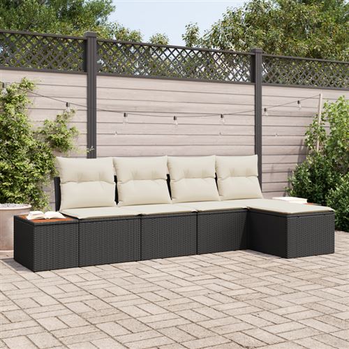 Non Communiqué Noir Ensemble De Canapés De Jardin 5 Pièces Avec Coussins Poly Rattan Acacia