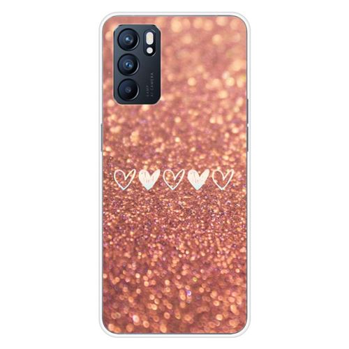 Coque en silicone imprimée compatible Oppo Reno 6 5G Paillettes coeur