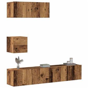 Ensemble de meuble TV mural 4 pcs vieux bois bois d ingénierie - 1