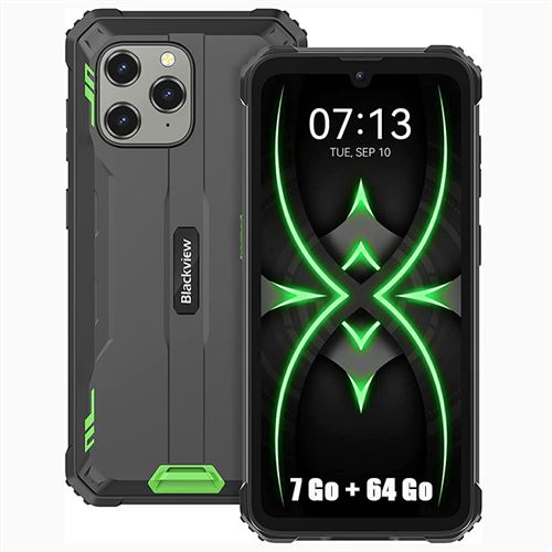 Smartphone Robuste Blackview BV5200 Pro 6,1 7Go+64Go/TF 512Go 13MP+8MP 5180mAh Android 12 IP68&IP69K NFC/Face ID/Dual SIM 4G+5G Wi-FI - Vert