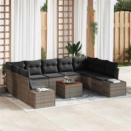 Non Communiqué Gris Ensemble De Canapé De Jardin De 10 Pièces Avec Coussins Poly Rotin Acacia