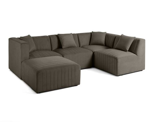 Non Communiqué Gris Nova - Canapé Modulable D'angle Droit - 5 Places - Avec Pouf D'appoint - En Velours