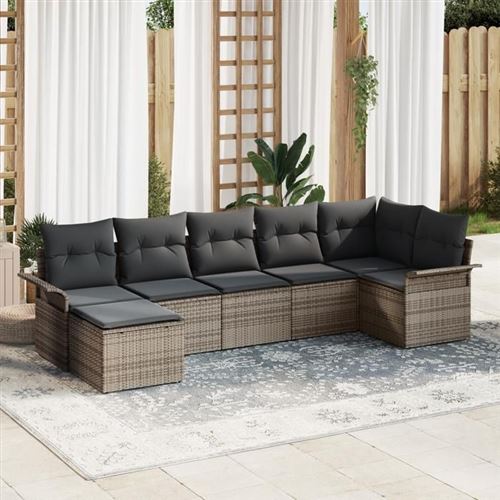 Vidaxl Gris Ensemble De Canapé De Jardin 7 Pc Polyrotin - Image 2