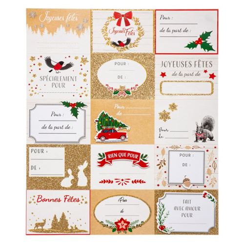 Fééric Lights and Christmas - Lot de 15 Étiquettes Cadeaux Paquet 25cm Or