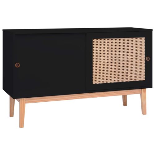 Buffet 130x40x80 cm MDF et résine tressée Noir