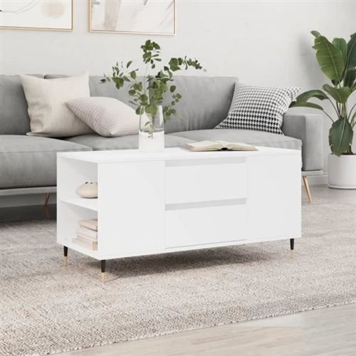 vidaXL - Table basse - 102 x 44,5 x 50 cm - Blanc - Image 2