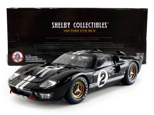 Voiture Miniature de Collection SHELBY COLLECTIBLES 1-18 - FORD GT 40 Mk II - Winner Le Mans 1966 - Black - SHELBY408