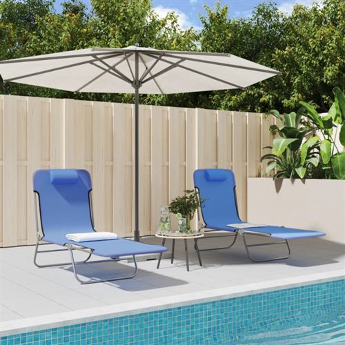 VIDAXL - Lot de 2 Chaises Longues Pliables - Acier - Bleu - Image 2