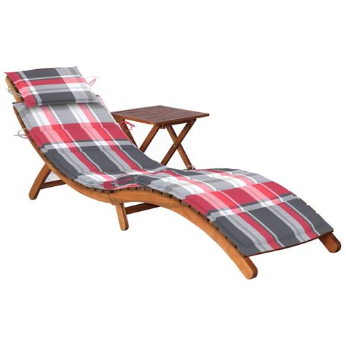 Chaise longue de jardin avec table et coussin Bois d acacia