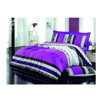 Parure de lit - 1 housse de couette 220 x 240 cm + 2 taies d'oreiller 60 x 60 cm - 100% coton renforcé - Lilas - 1