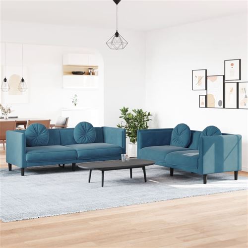 Non Communiqué Bleu Vidaxl Ensemble De Canapés 2 Pcs Avec Coussins Velours3209265