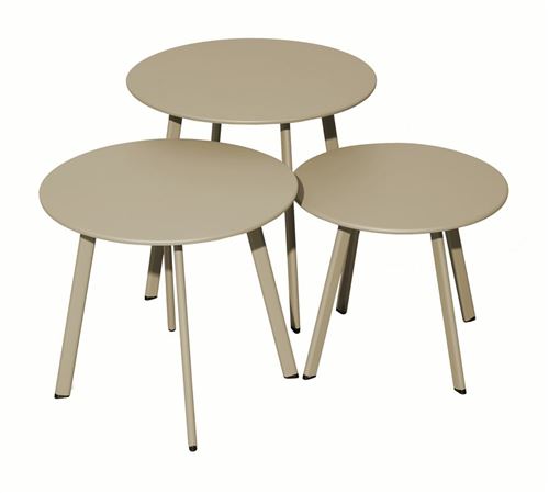 PROLOISIRS Lot 3 tables basses Massaï en acier - diamètre 40/45/50 cm - sand