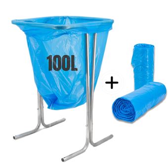 Support sac poubelle d'interieur sur pied metal sans couvercle et sacs 100L - 1