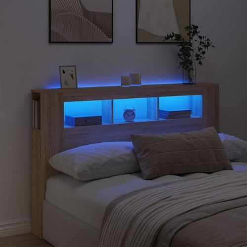 vidaXL Tête de lit à LED chêne sonoma 160x18,5x103,5cm bois ingénierie