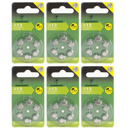 Lot de 36 Piles bouton Zinc Air Type 13 pour appareils auditifs type A13/13 compatibles PR48 1,45V - Visiodirect -