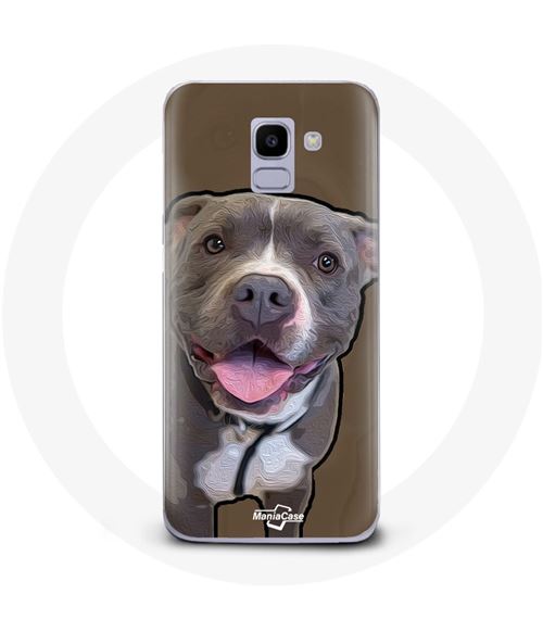Coque pour Samsung Galaxy A6 2018 Chien Pitbull Blanc gris Maniacase