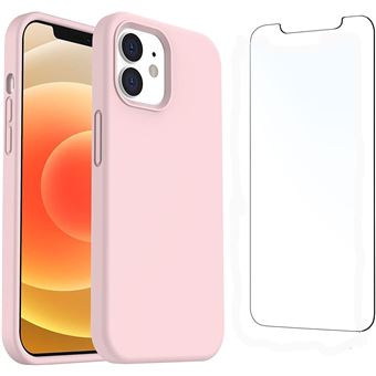 Coque Silicone Rose Pour iPhone 12 / iPhone 12 Pro + Verre Trempe Little Boutik® - 1