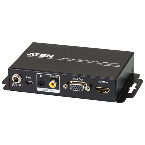 Convertisseur HDMI vers VGA, ATEN VC812, avec scaler, FullHD (jusqu'à 1.080p), prend en charge les formats 16: 9 et 4: 3, noir