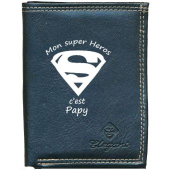 Portefeuille 'Super Papy' - Modèle Humoristique Et Tendre - Dimensions 11 X 9.5 X 3 Cm