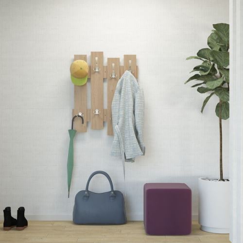 HOMEMANIA Portemanteau Fence avec Crochets Porte-Chapeau - pour Entrée - en Bois Naturel, 64 x 3,2 x 81 cm