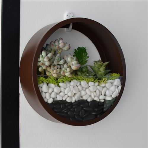 Pot De Fleur A Accrocher Au Mur Interieur Rrshun Pot De Fleurs Mural Rond En Verre Vase Mural En Metal Fer A Suspendre Pour Decoration Interieure Marron Jardinieres Et Bacs Achat Prix Fnac