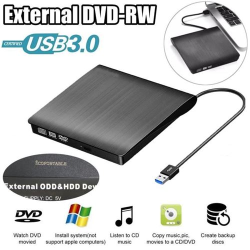 Lecteur Graveur DVD CD Externe USB 3.0 Ultra Slim Plug and Play