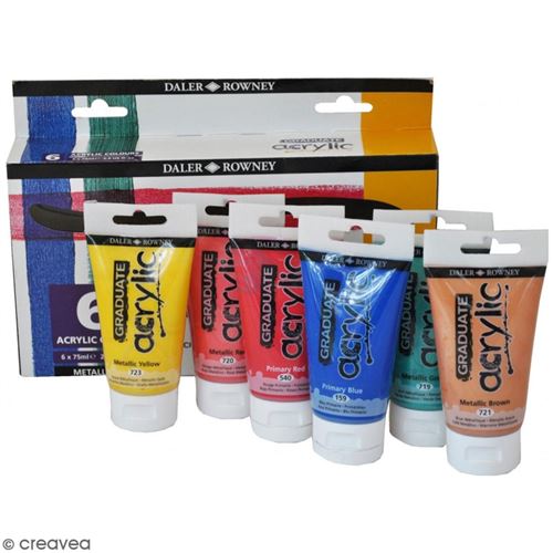 Coffret Peinture acrylique Daler Rowney - Couleurs métallisées - 6 x 75 ml