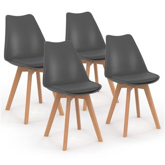 Lot de 4 chaise de bureau id market en bois non empilable non pliable H. 80 cm interieur gris - 1