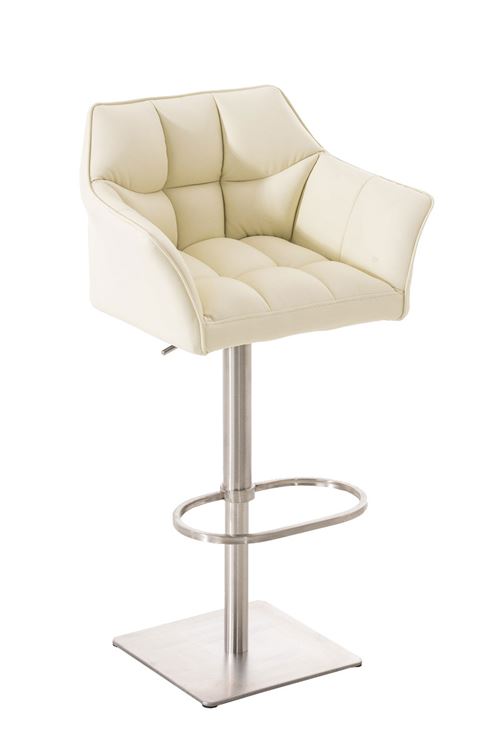 Tabouret de bar Damaso en similicuir - Piètement Tulipe Acier inoxydable - Siège Crème