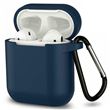 Etui AirPods Coque Silicone Bleu Foncé Compatible avec Apple Airpods 1 & 2 - Protection Anti Rayure Anti Choc Bouchon Anti Poussiere et Mousqueton [Phonillico®]