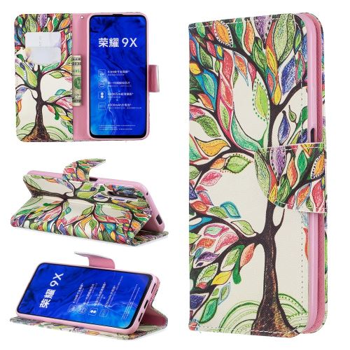 Etui en PU style d'impression arbre colorisé pour votre Huawei Honor 9X/Honor 9X Pro