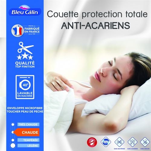 Couette protection totale anti acariens 400 gr/m² 220 x 240 cm pour lit 2 places 140 x 190 cm à 160 x 200 cm