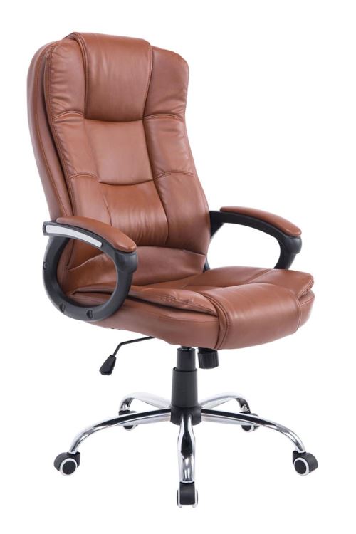 Fauteuil de Bureau Enno en Similicuir avec Piètement en Métal chromé - Couleur Marron clair
