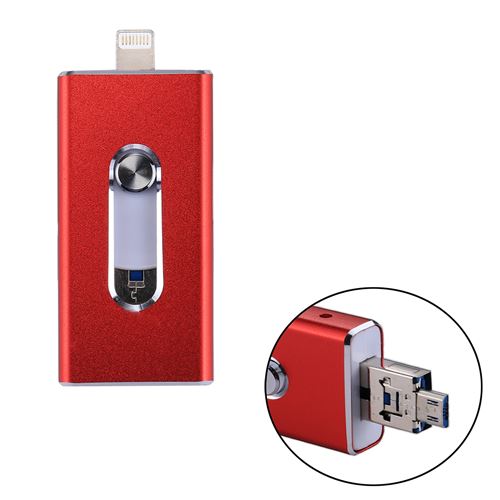(#19) RQW-02 3 in 1 USB 2.0 8 Pin Micro USB 64GB Flash Drive, for iPhone iPad iPod Most Android Smartphones PC Computer(Red)