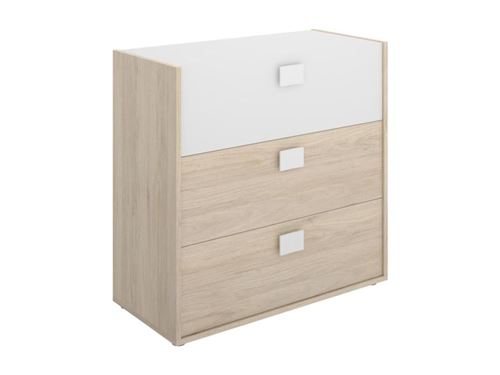 Commode SONIA - 3 tiroirs - Coloris : Chêne et blanc