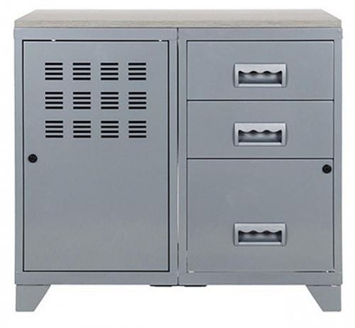 Pierre Henry - Meuble bureau métal 1 porte 3 tiroirs Aluminium