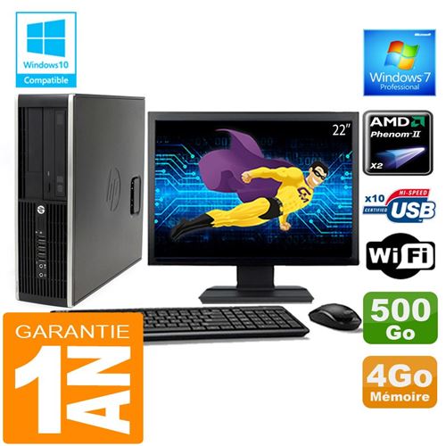PC HP Compaq 6005 Pro Sff Amd Phenom II Ram 4Go Disque 500 Go WiFi W7 Ecran 22'