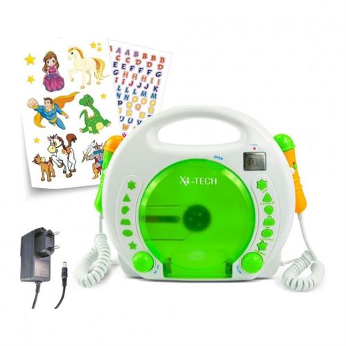 Lecteur CD enfants X4 Tech Bobby Joey CD, SD, USB avec fonction karaoké,  avec microphone blanc, vert
