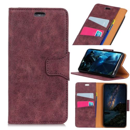 Etui en PU split style vintage avec support magnétique rouge pour votre Google Pixel 3 Lite